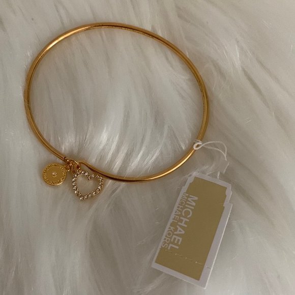 MICHAEL KORS  Pave Heart Skinny Hinged Bangle in Gold - Picture 4 of 4